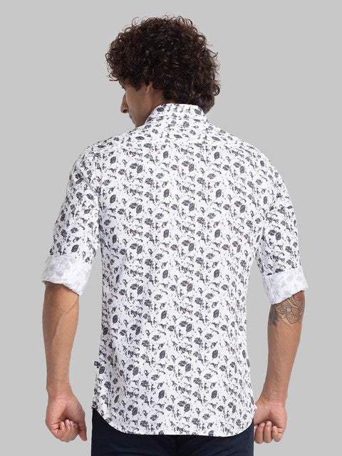 Parx Men White Printed Slim Fit Cotton Casual Shirt