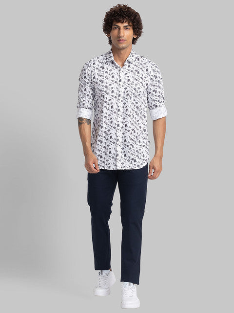 Parx Men White Printed Slim Fit Cotton Casual Shirt