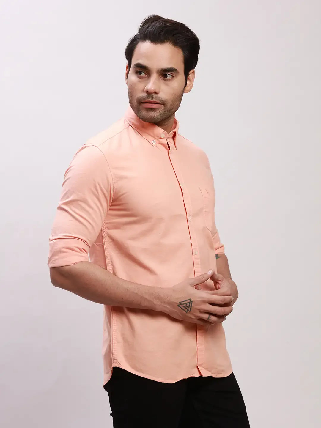 Parx Men Orange Solid Slim Fit Cotton Full Sleeve Shirts