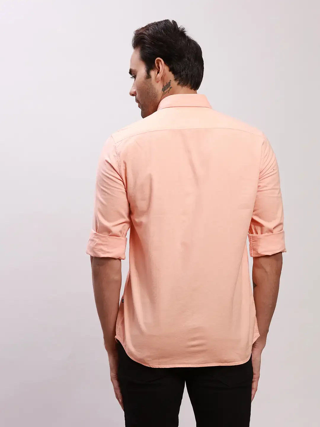 Parx Men Orange Solid Slim Fit Cotton Full Sleeve Shirts