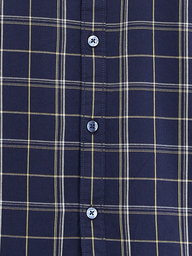 Parx Blue Checks Slim Fit Cotton Casual Shirt