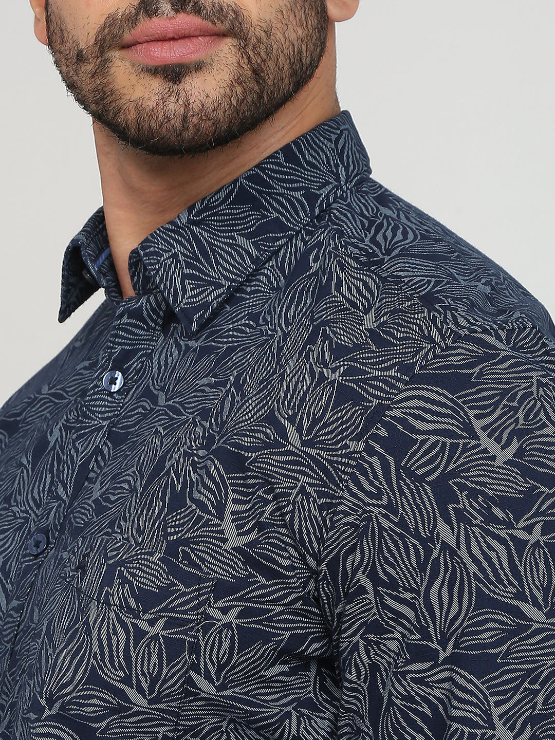 Parx Men Blue Printed Slim Fit Cotton Casual Shirt