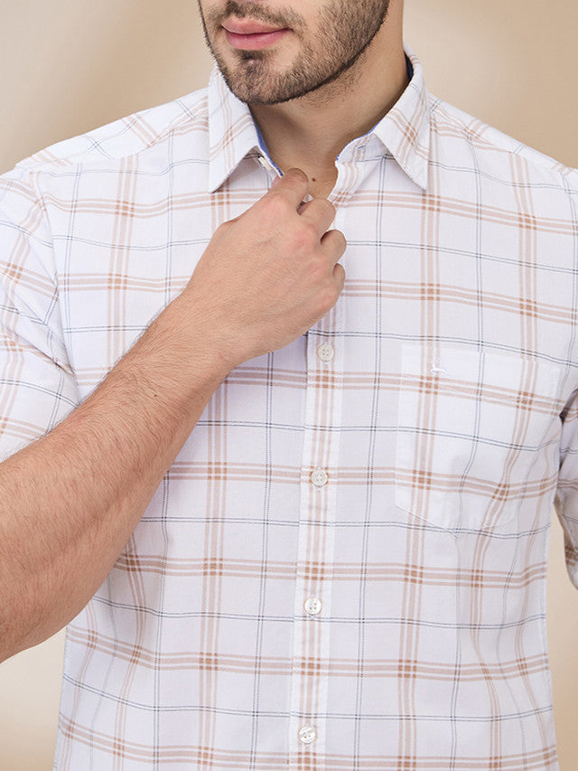 Parx Men Brown Checks Slim Fit Cotton Casual Shirt