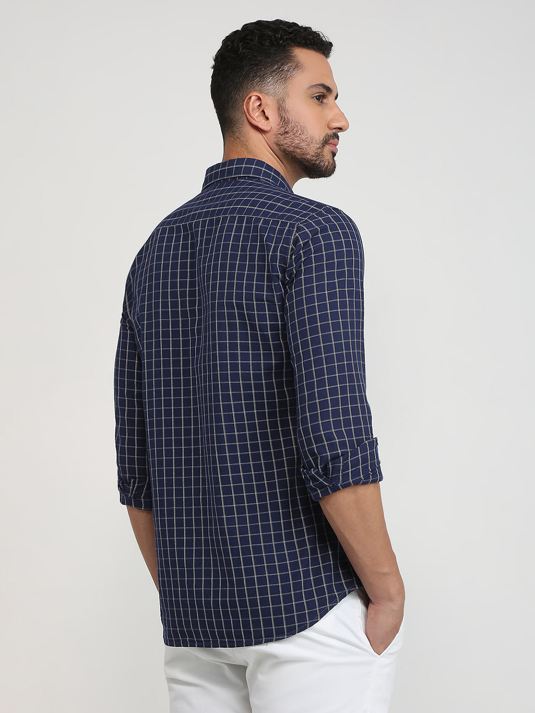 Parx Men Blue Checks Slim Fit Cotton Casual Shirt