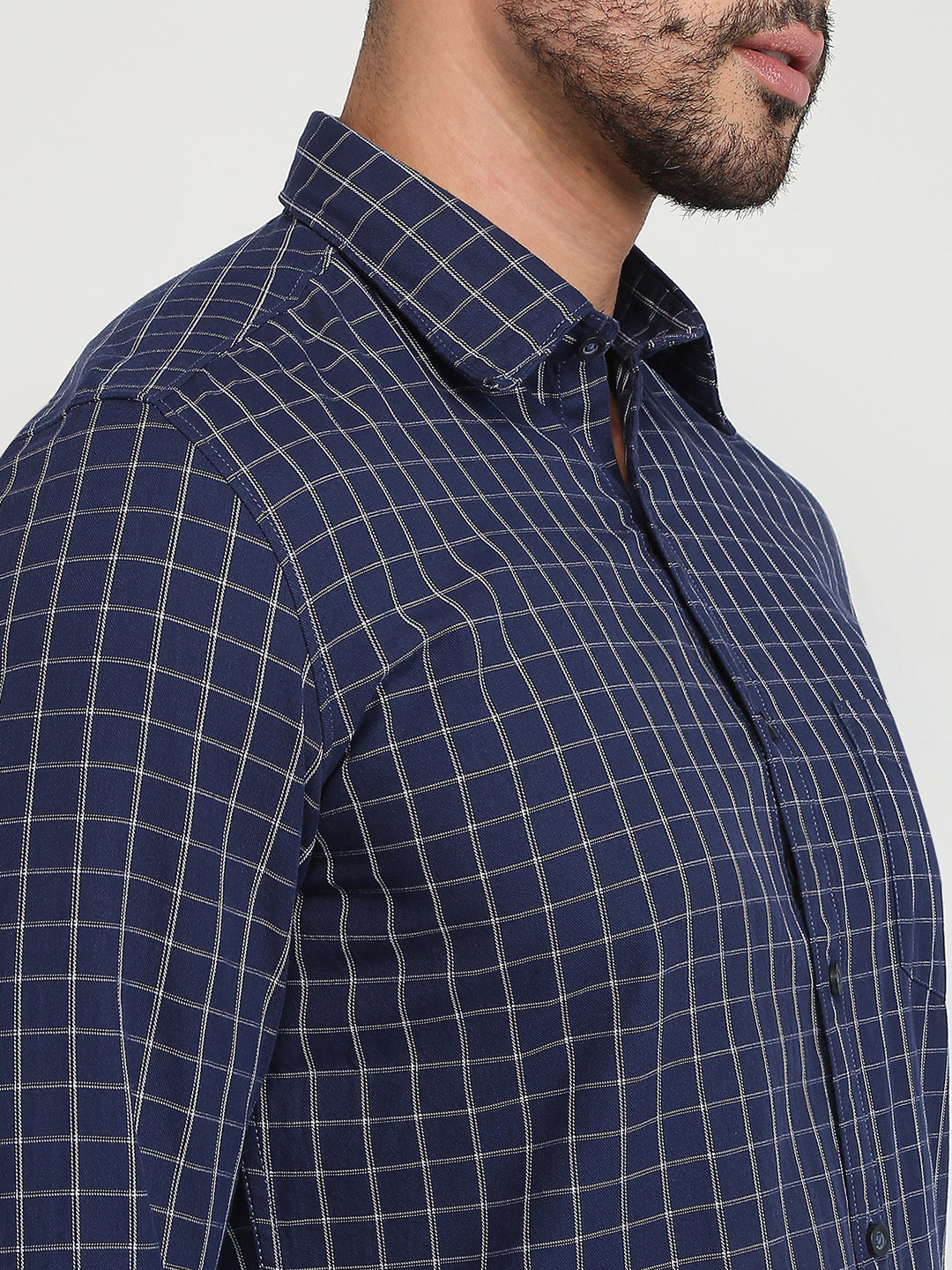 Parx Men Blue Checks Slim Fit Cotton Casual Shirt