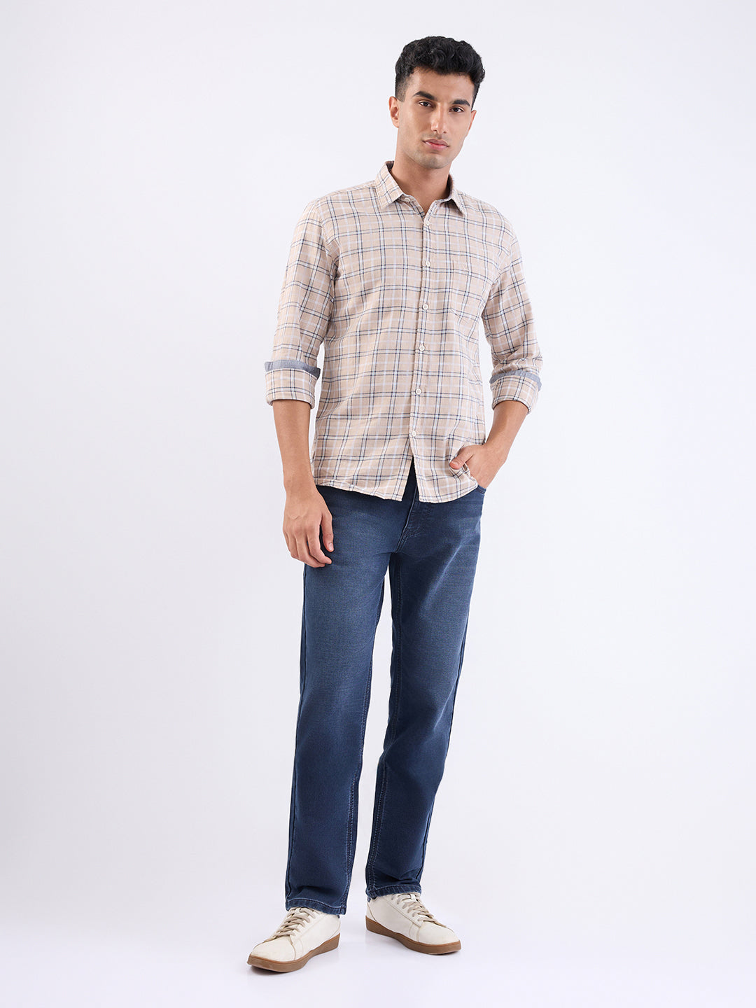 Parx Men Brown Checks Slim Fit Cotton Full Sleeve Casual Shirt