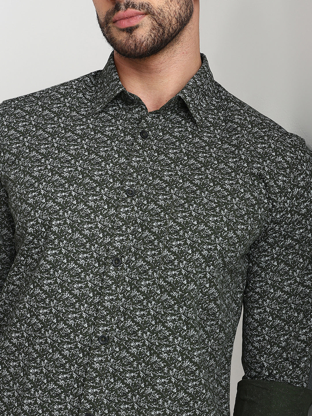 Parx Men Green Printed Slim Fit Cotton Casual Shirt
