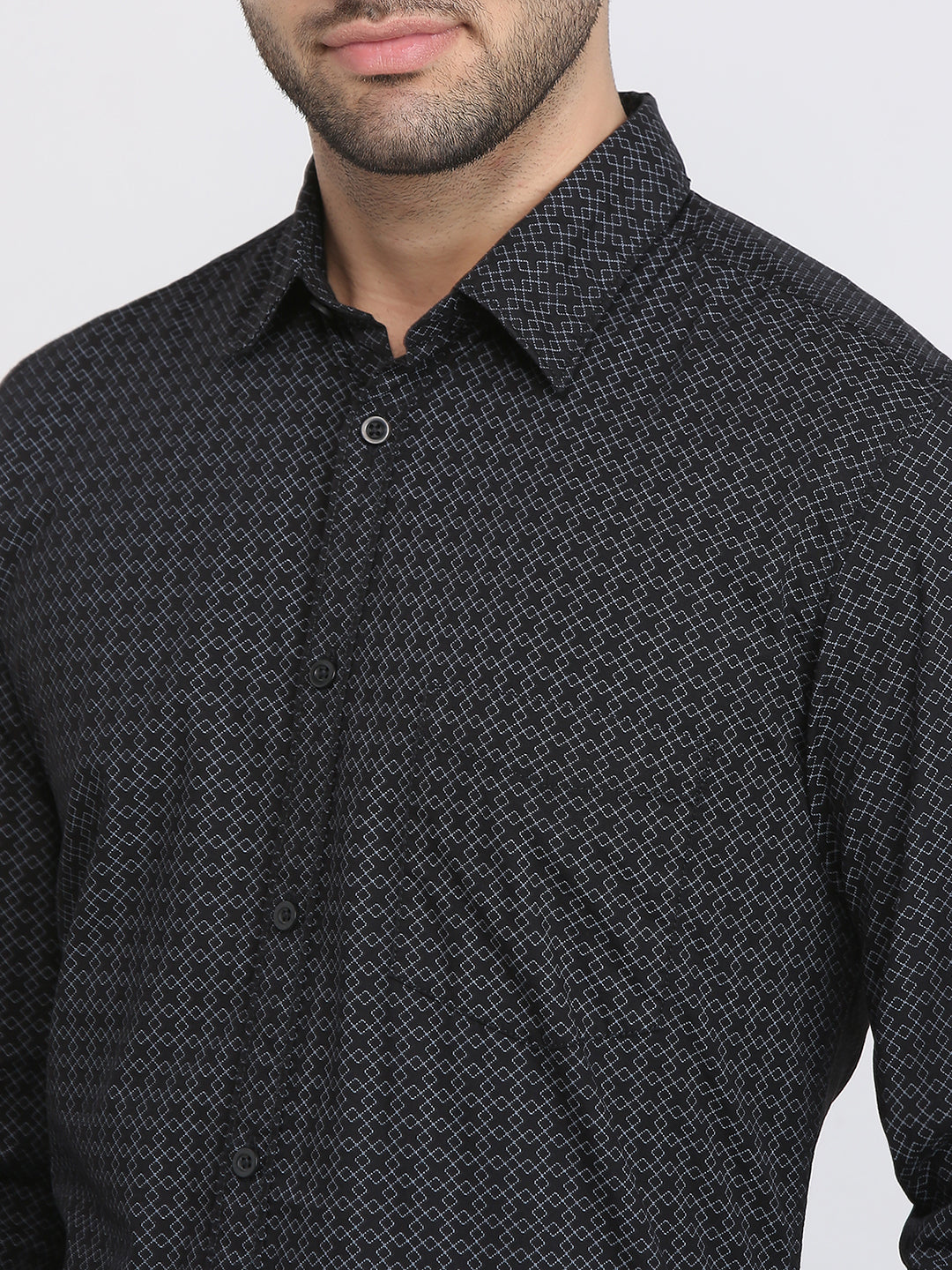 Parx Men Black Printed Slim Fit Cotton Casual Shirt