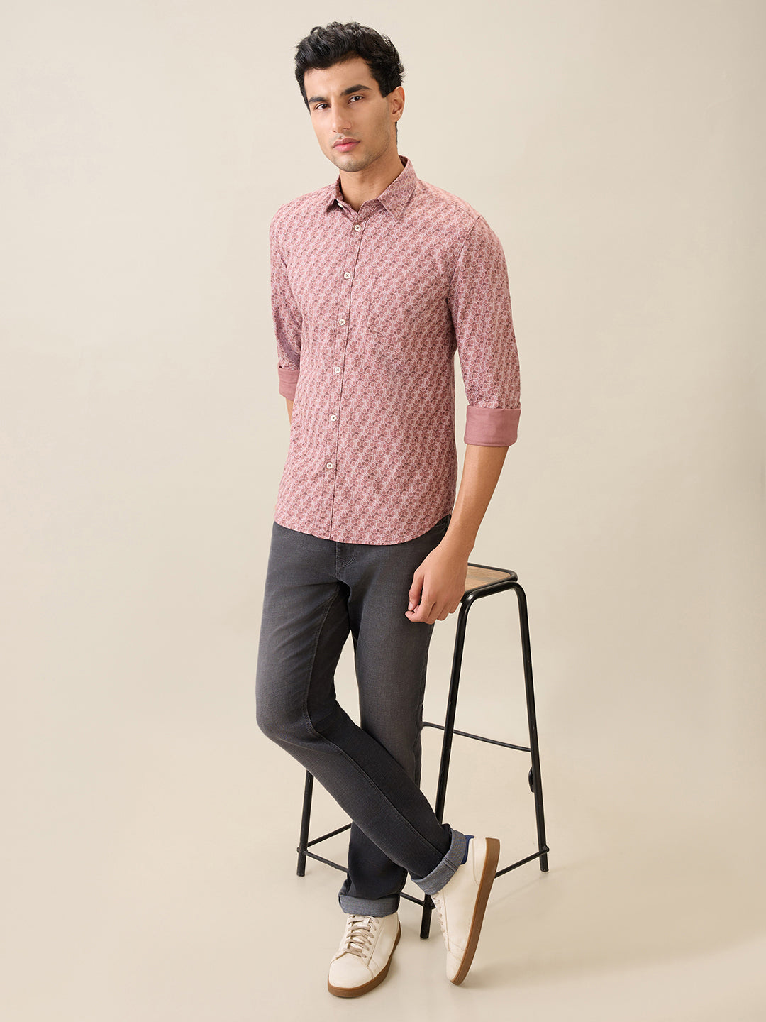 Parx Men Red Printed Slim Fit Cotton Casual Shirt