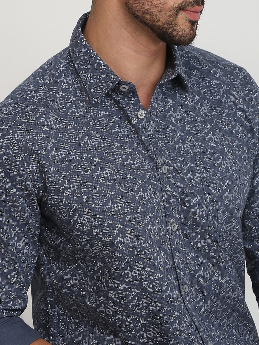Parx Men Grey Printed Slim Fit Cotton Casual Shirt