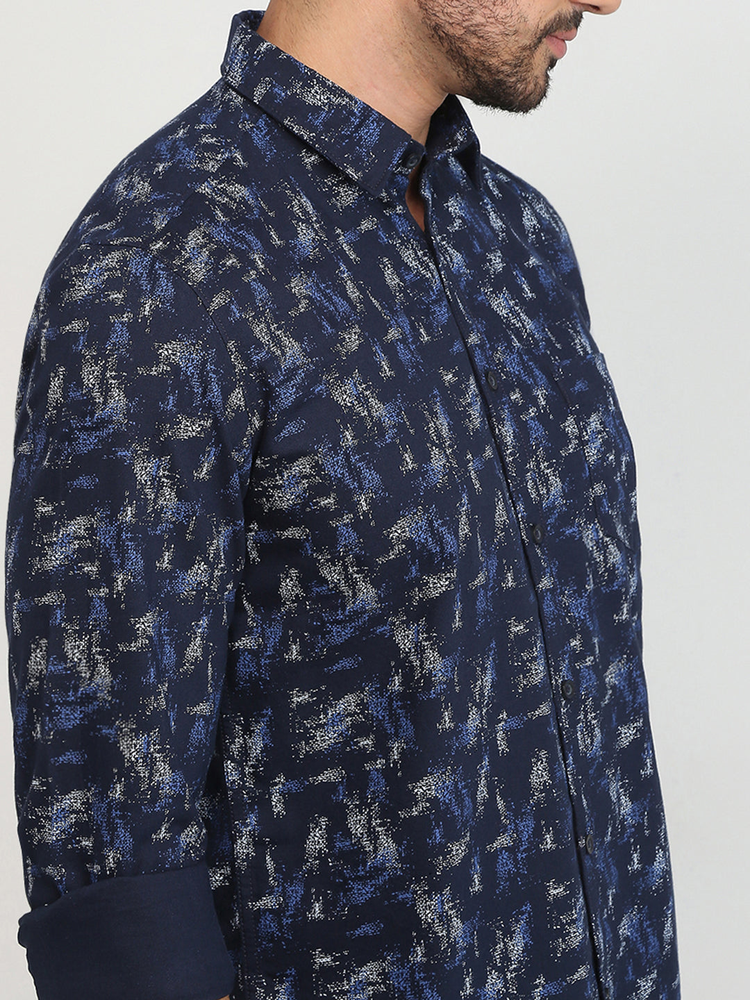 Parx Men Blue Printed Slim Fit Cotton Casual Shirt