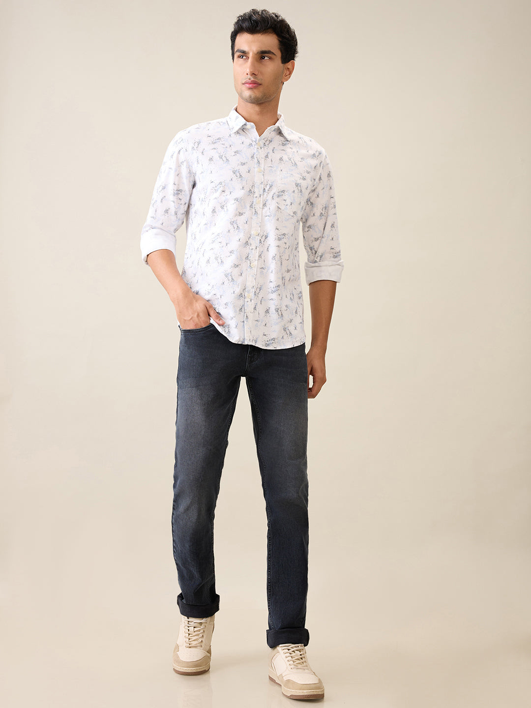 Parx Men White Printed Slim Fit Cotton Casual Shirt