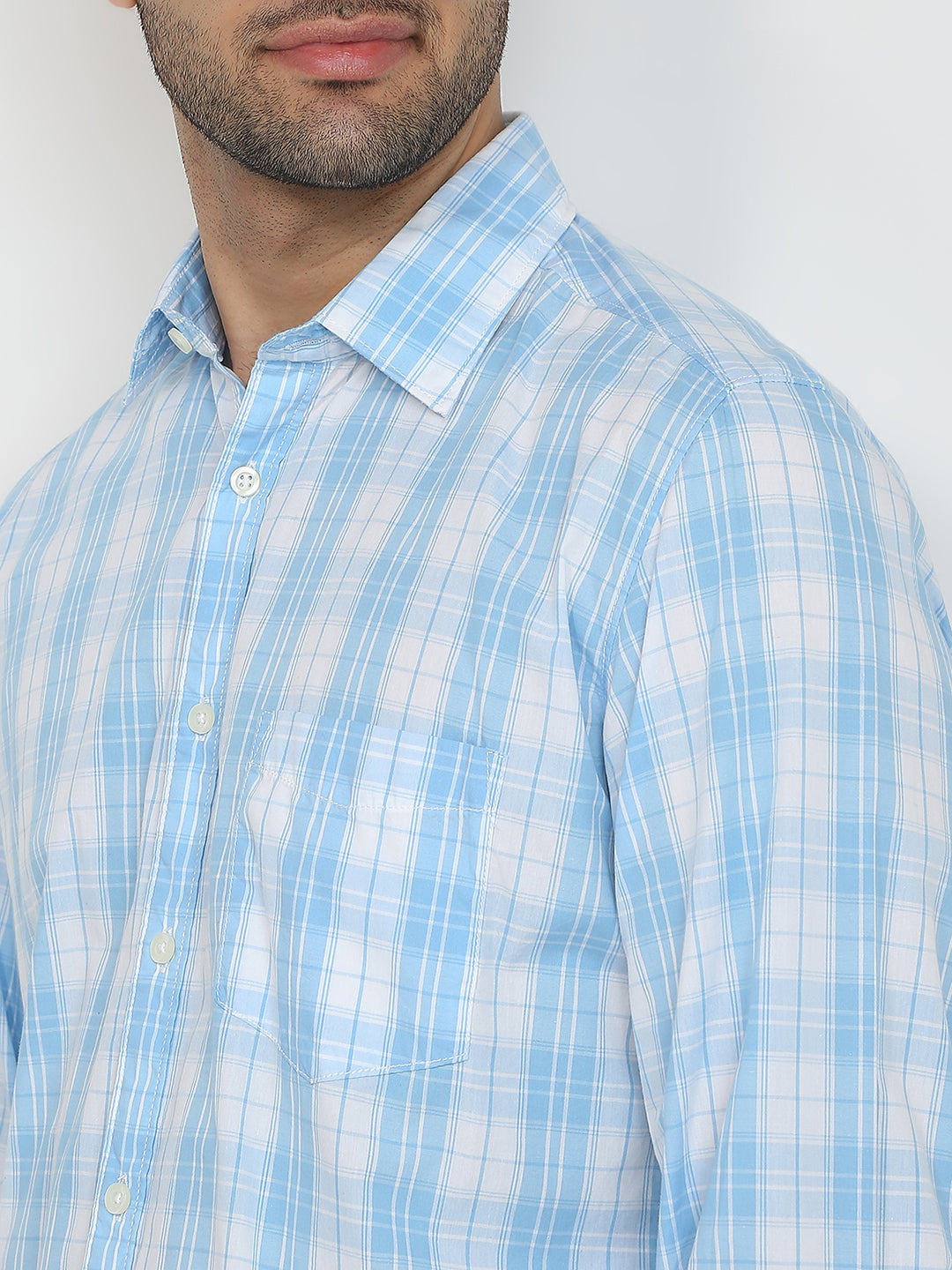 Parx Men Blue Checks Slim Fit Cotton Casual Shirt