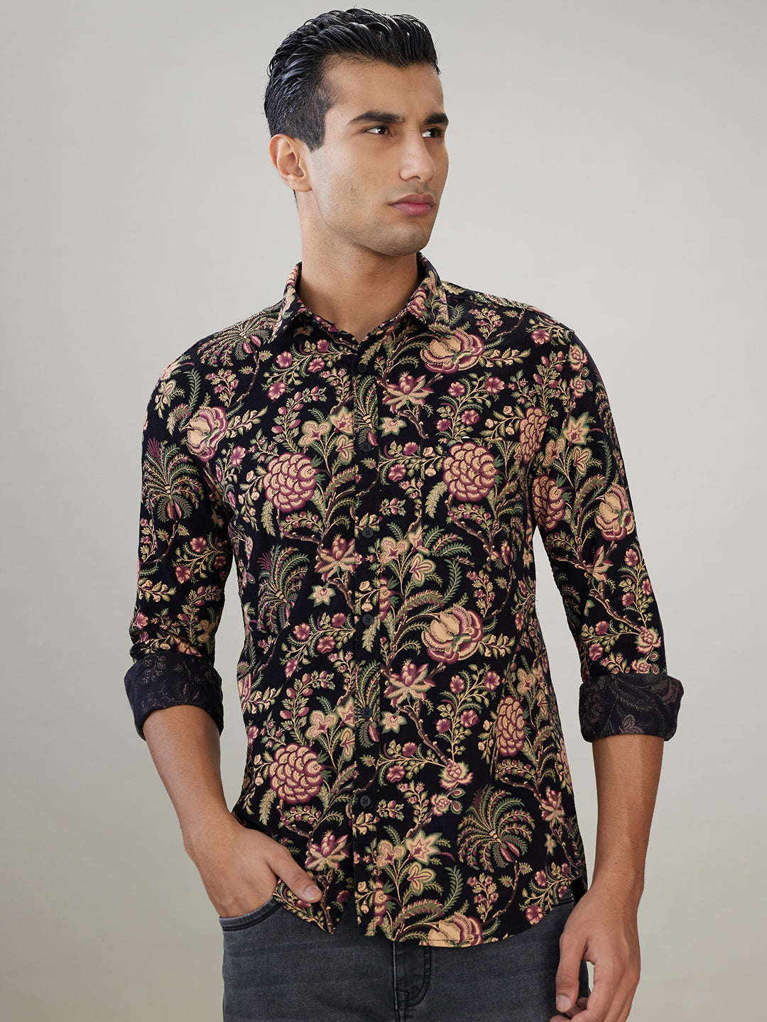 Parx Men Black Printed Slim Fit Cotton Full Sleeve Casual Shirt