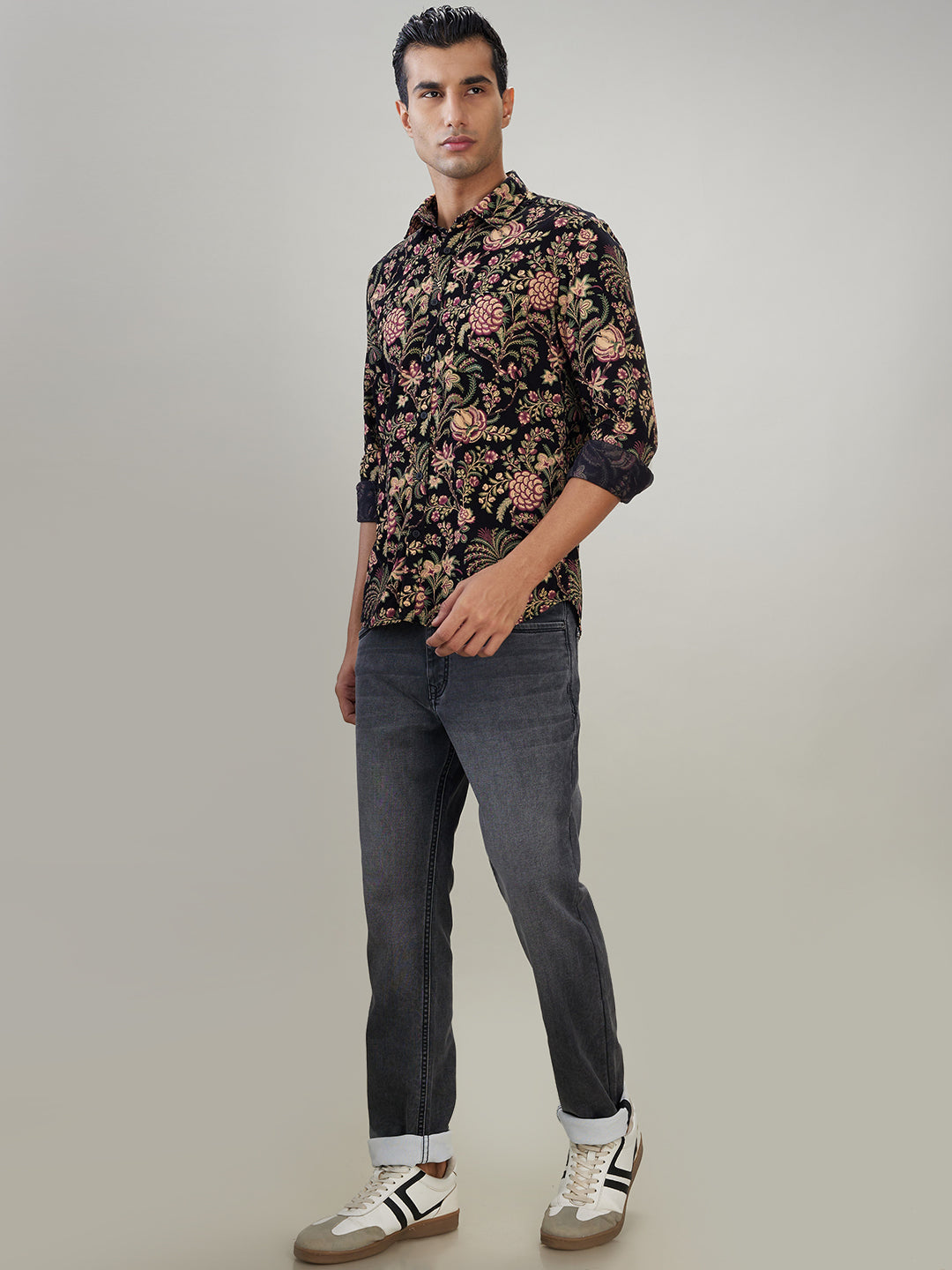 Parx Men Black Printed Slim Fit Cotton Full Sleeve Casual Shirt