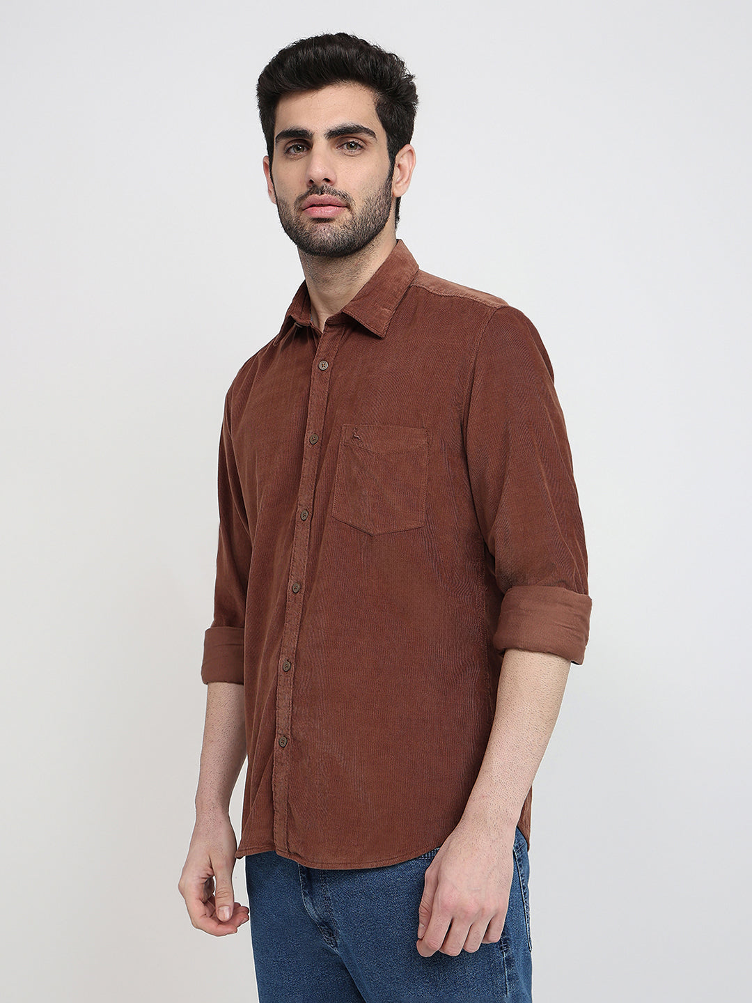 Parx Men Brown Solid Slim Fit Cotton Full Sleeve Casual Shirt