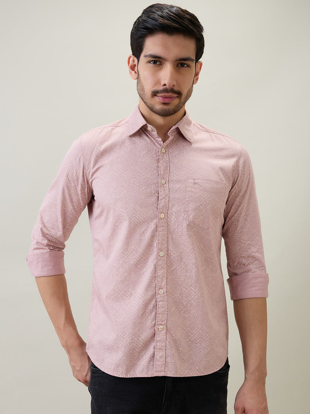 Parx Men Red Printed Slim Fit Cotton Full Sleeve Casual Shirt