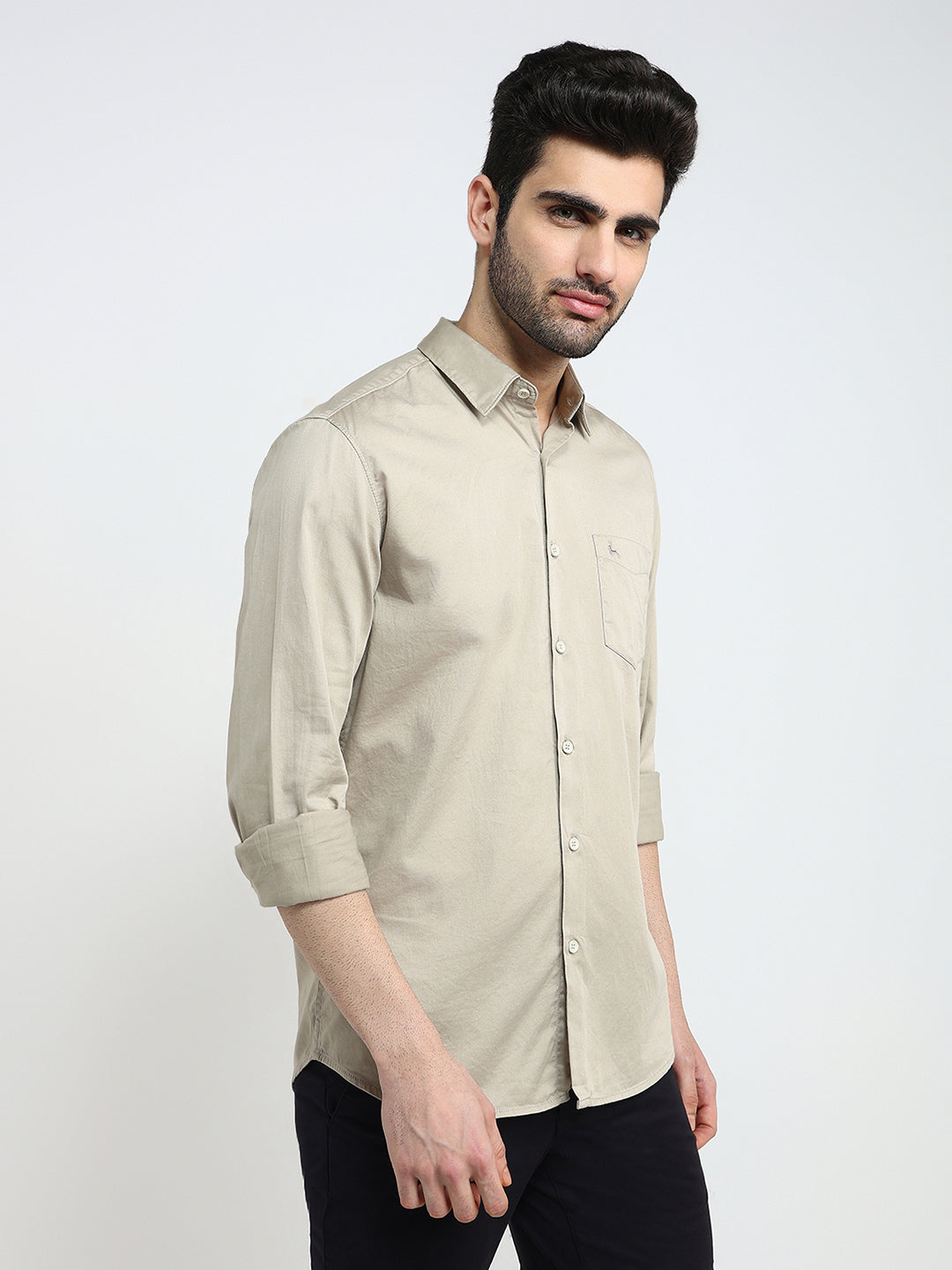 Parx Men Brown Solid Slim Fit Cotton Blend Full Sleeve Casual Shirt