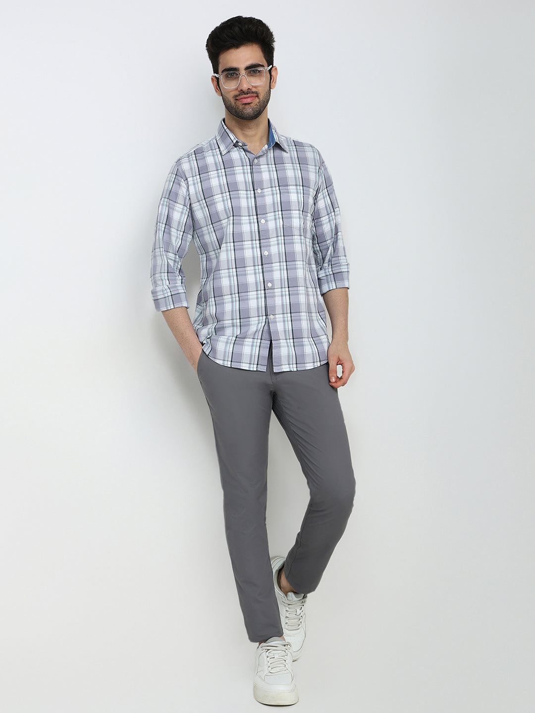 Parx Men Purple Checks Slim Fit Cotton Full Sleeve Casual Shirt