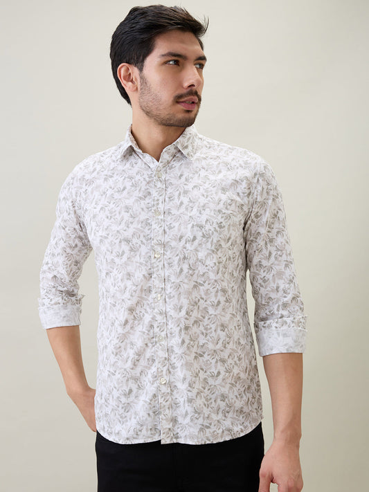 Parx Men Brown Printed Slim Fit Cotton Full Sleeve Casual Shirt