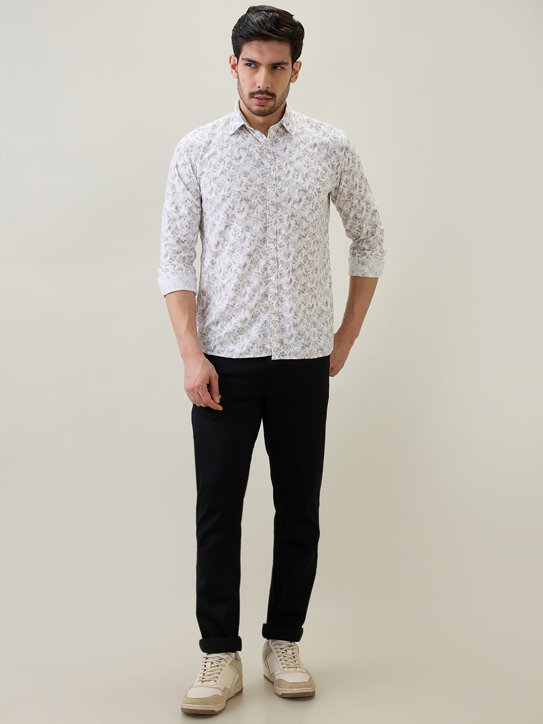 Parx Men Brown Printed Slim Fit Cotton Full Sleeve Casual Shirt