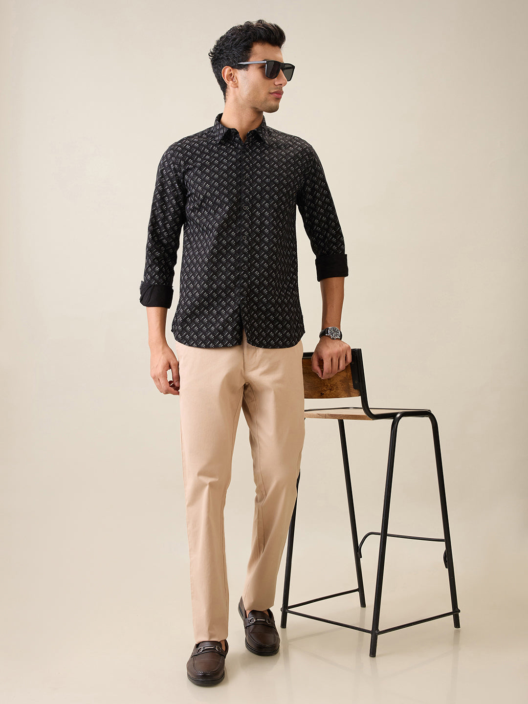 Parx Men Black Printed Slim Fit Cotton Casual Shirt