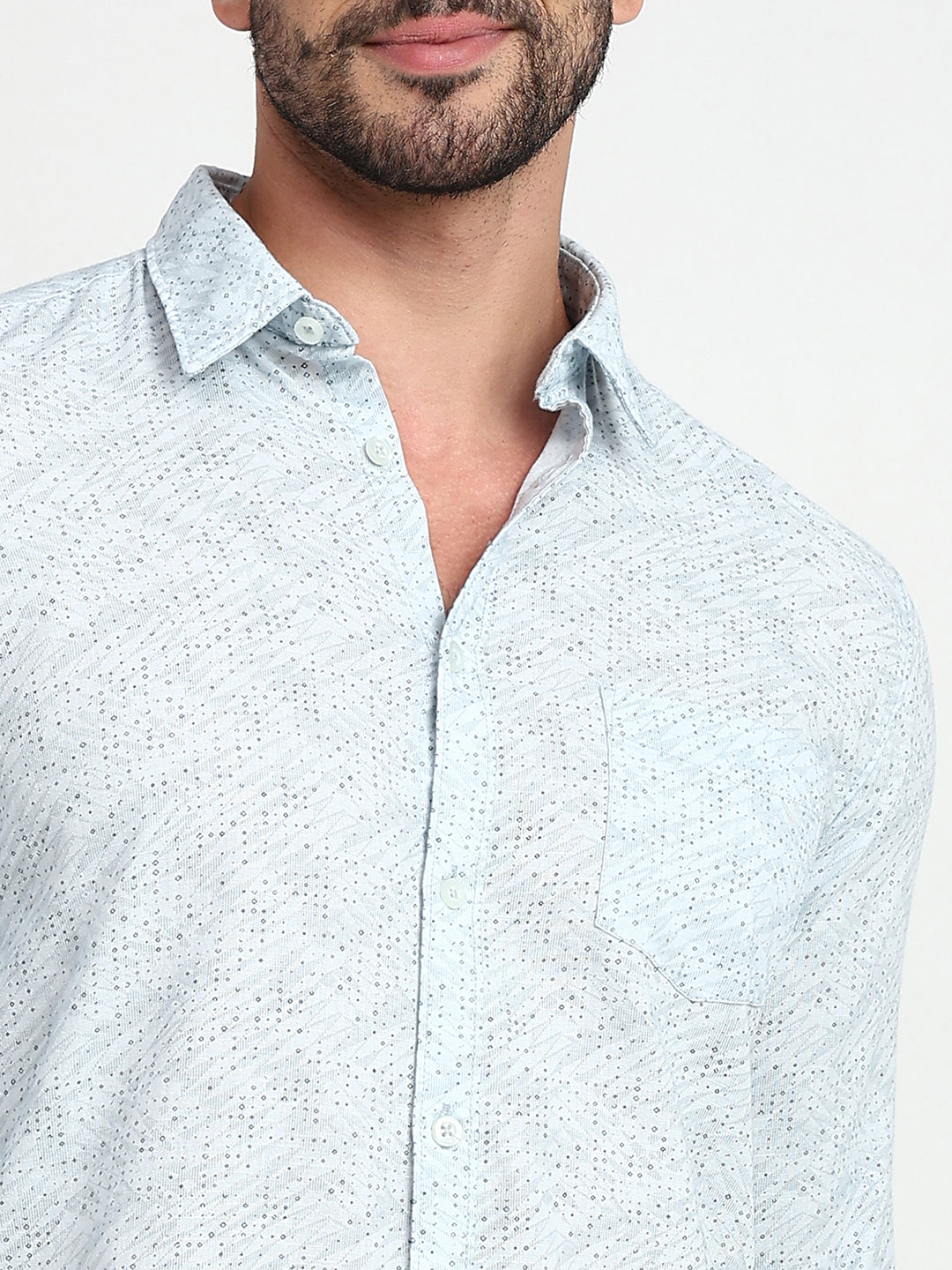 Parx Men Blue Printed Slim Fit Cotton Casual Shirt