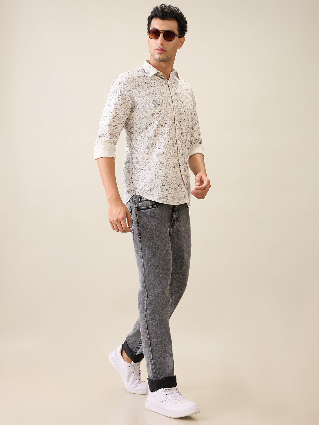 Parx Men Brown Printed Slim Fit Cotton Casual Shirt