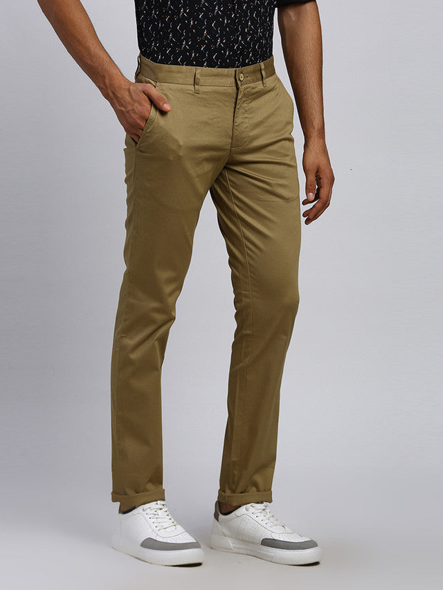 Parx Men Brown Solid Tapered Fit Trouser