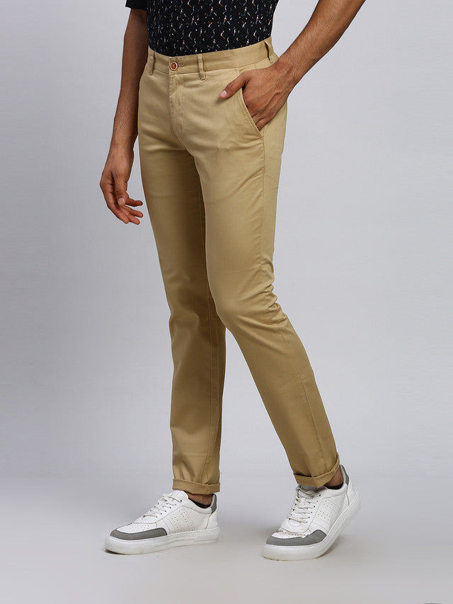 Parx Men Brown Solid Tapered Fit Trouser