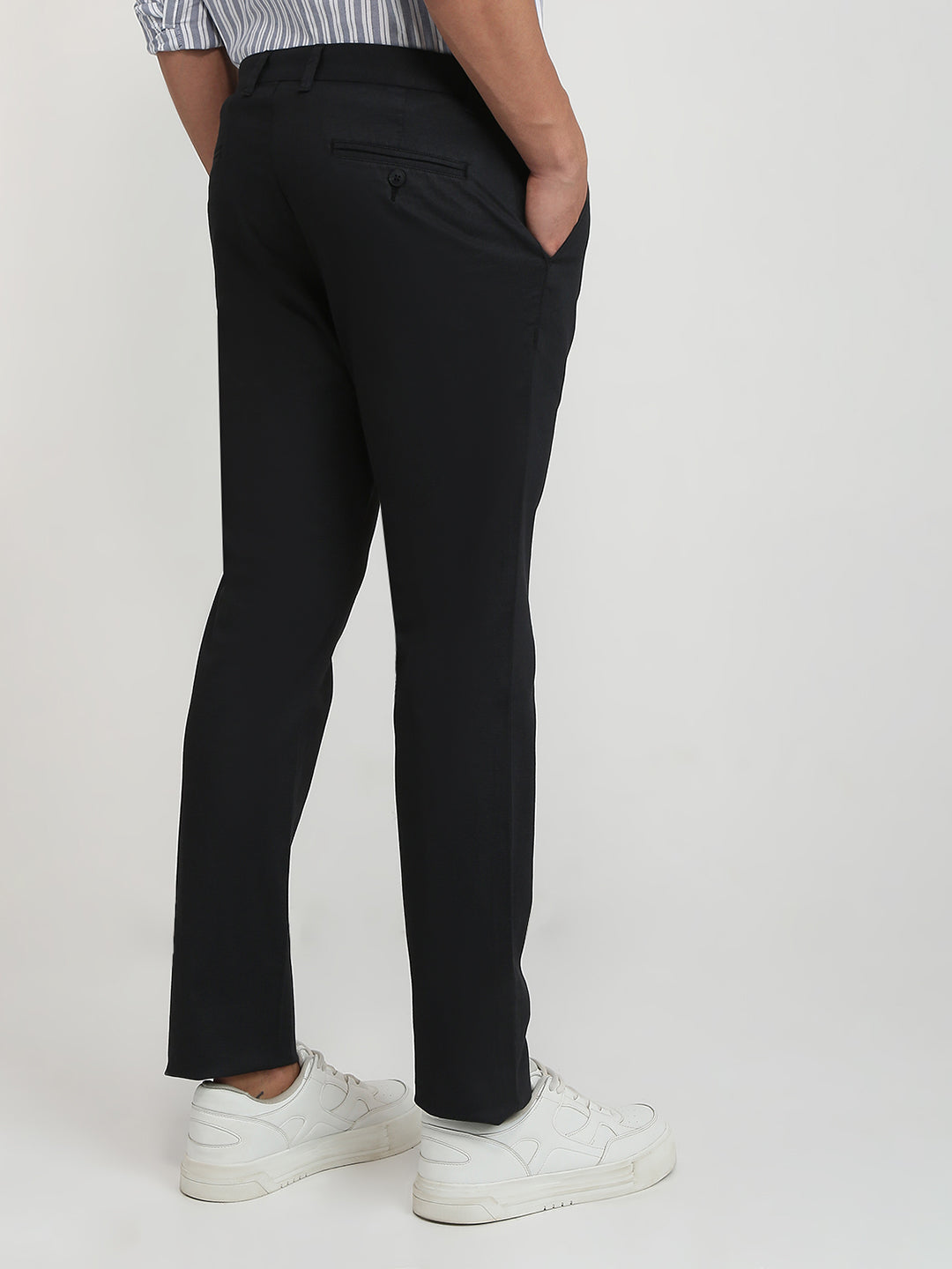 Parx Men Black Satin Low Rise Tapered Fit Cotton Blend Trouser