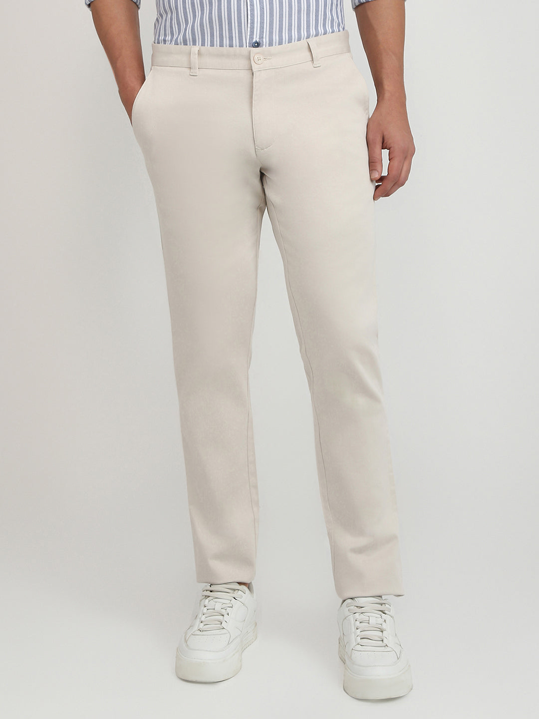 Parx Men Brown Printed Low Rise Tapered Fit Cotton Blend Trouser