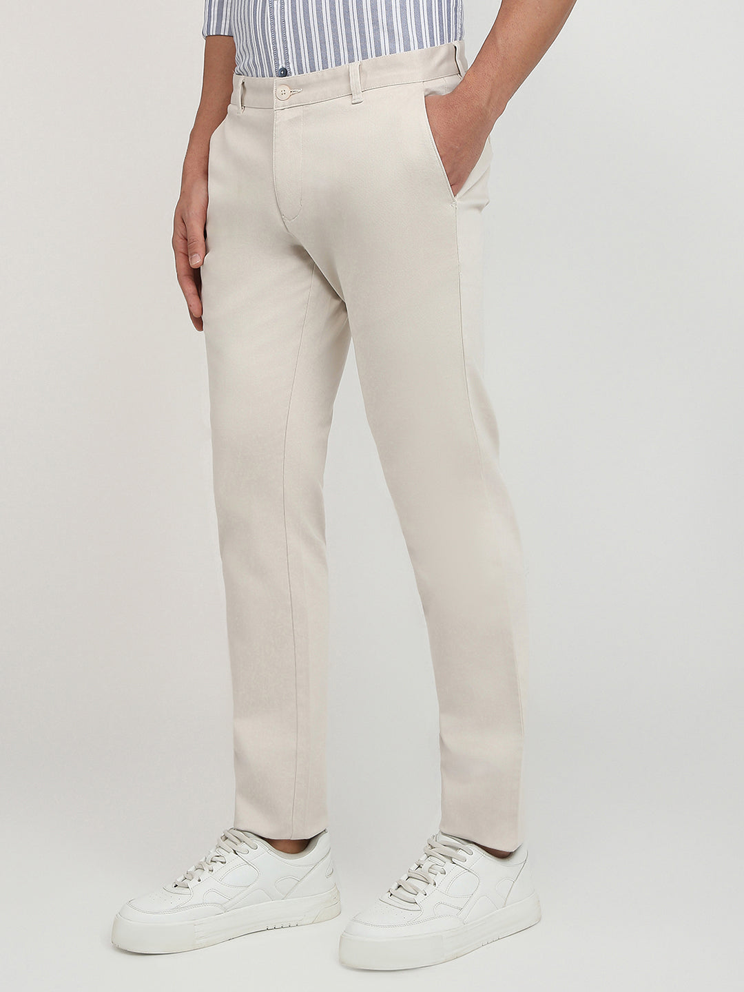 Parx Men Brown Printed Low Rise Tapered Fit Cotton Blend Trouser