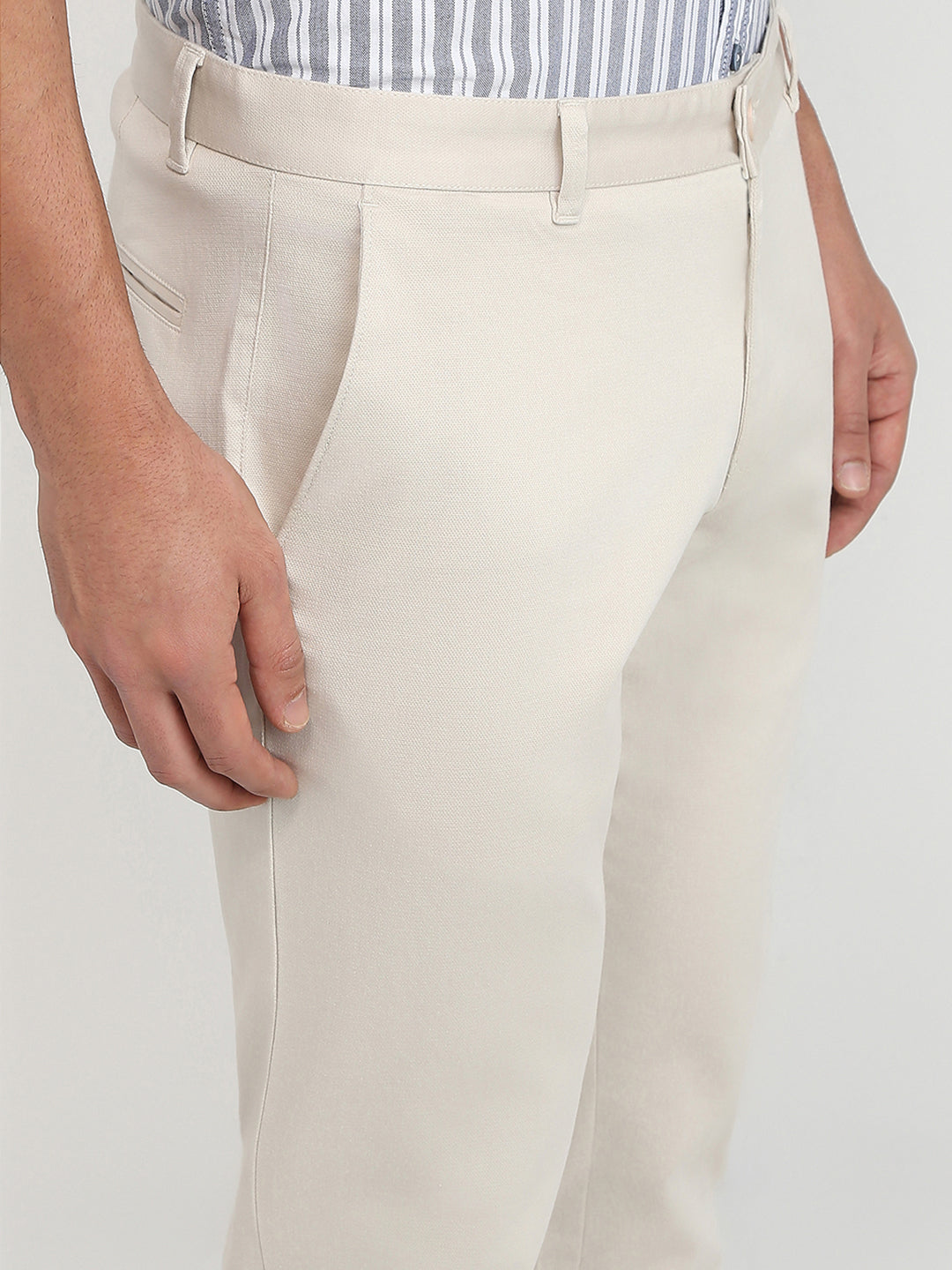 Parx Men Brown Printed Low Rise Tapered Fit Cotton Blend Trouser