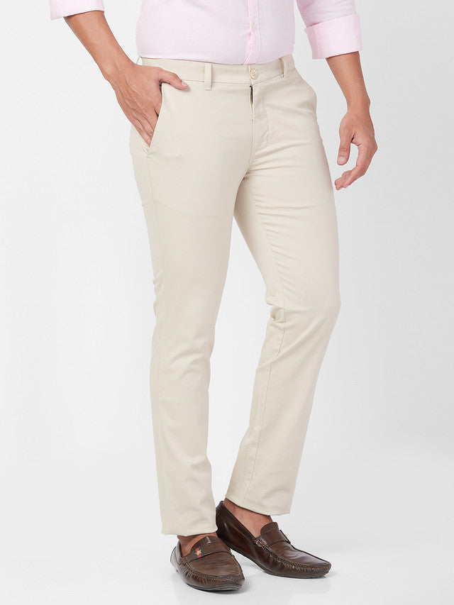 Parx Brown Solid Super Slim Fit Cotton Blend Trouser