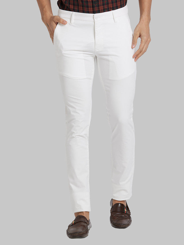 Parx White Solid Super Slim Fit Cotton Blend Trouser