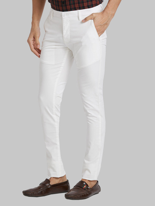 Parx White Solid Super Slim Fit Cotton Blend Trouser