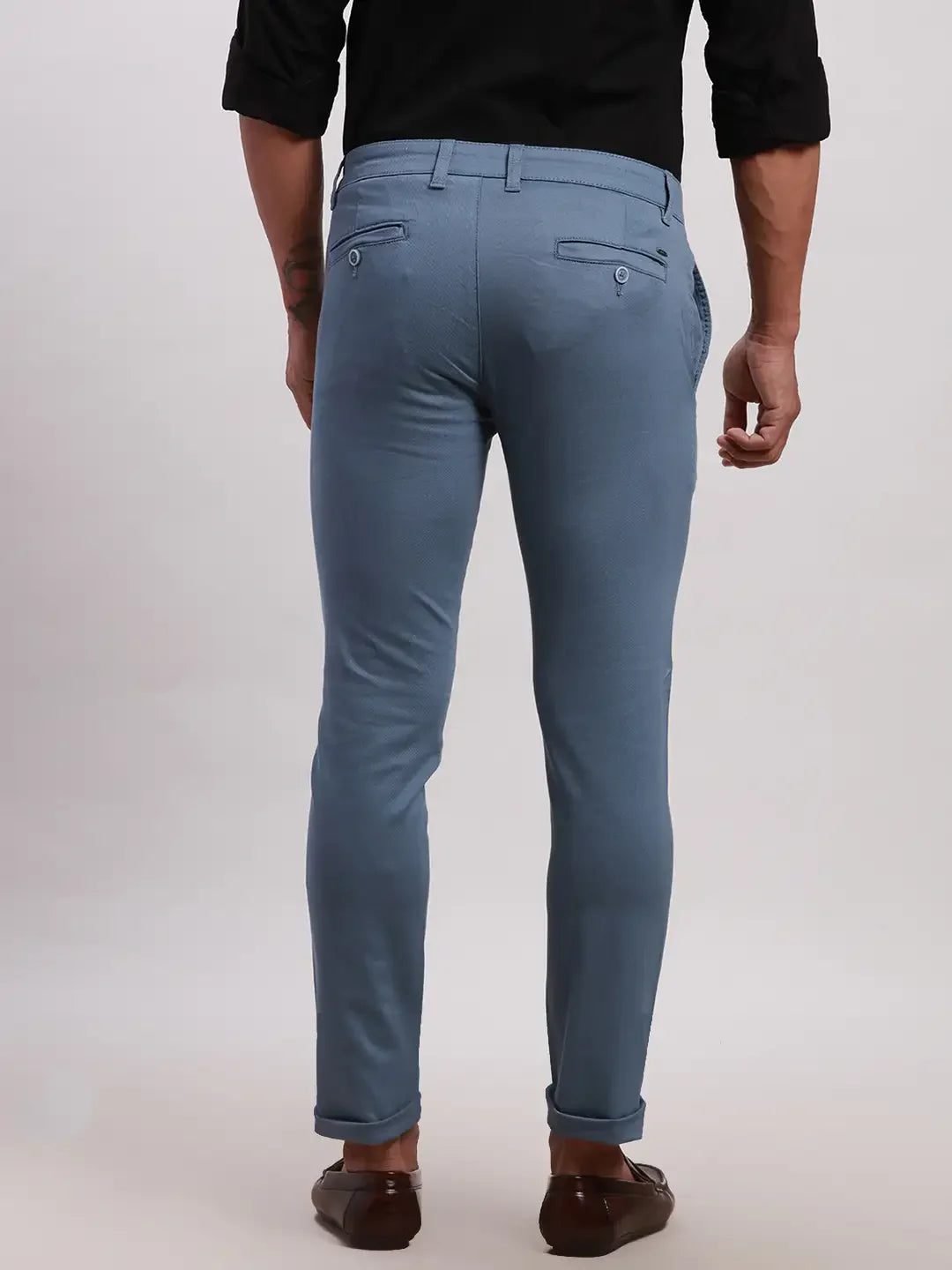 Parx Men Blue Super Slim Fit Solid Cotton Spandex Trouser