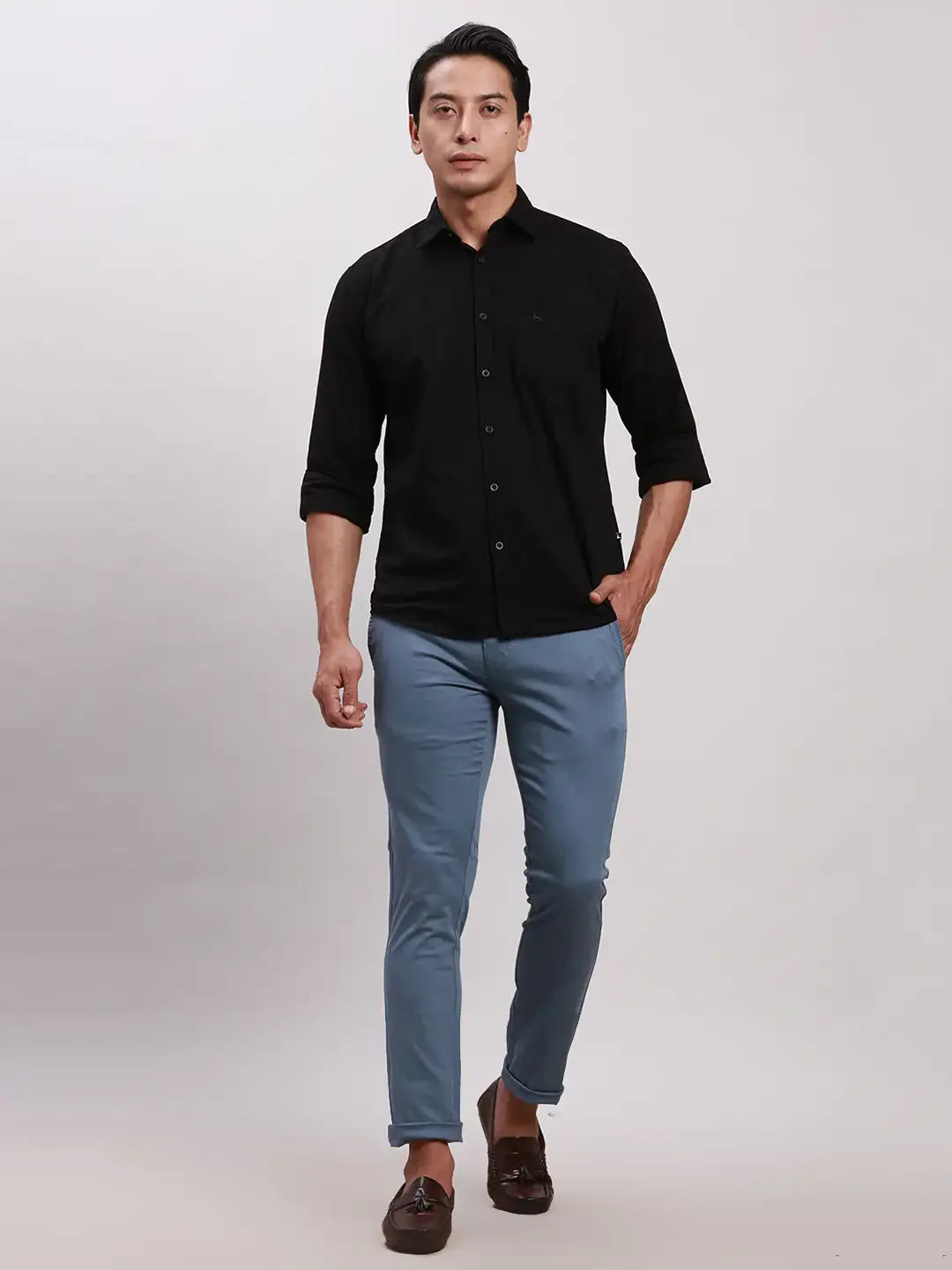 Parx Men Blue Super Slim Fit Solid Cotton Spandex Trouser