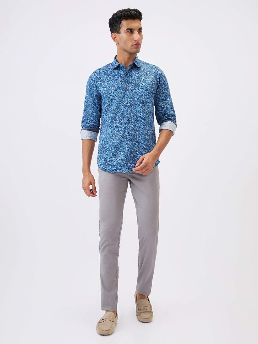 Parx Men Grey Solid Super Slim Fit Cotton Blend Trouser