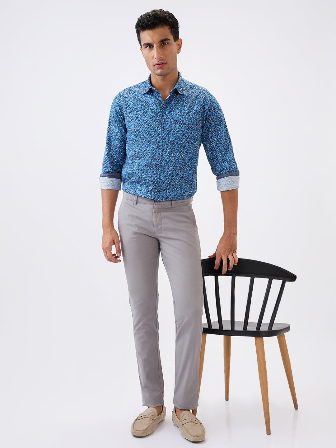 Parx Men Grey Solid Super Slim Fit Cotton Blend Trouser