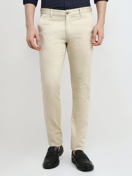 Parx Men Brown Dobby Super Slim Fit Cotton Blend Trouser