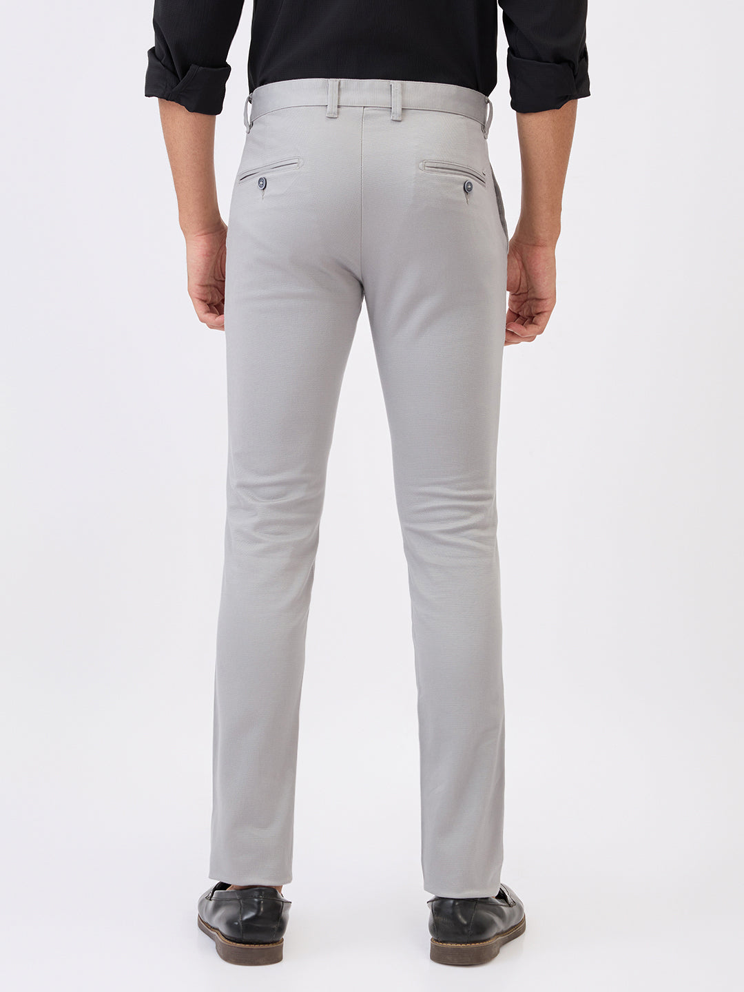 Parx Men Grey Dobby Super Slim Fit Cotton Blend Trouser