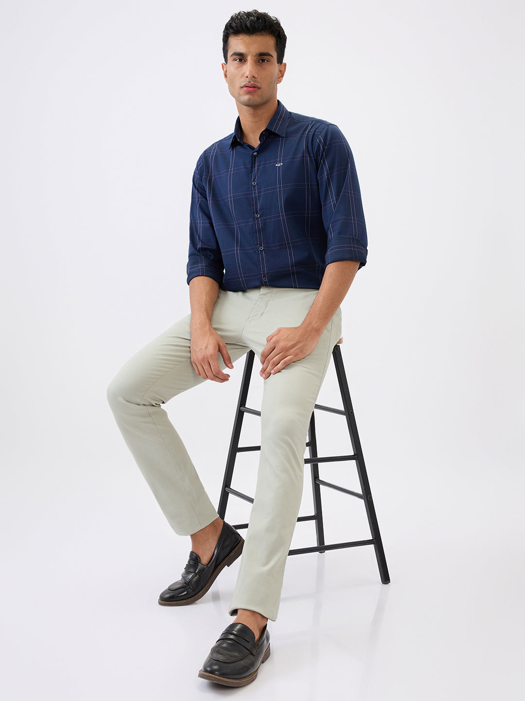 Parx Men Green Dobby Super Slim Fit Cotton Blend Trouser