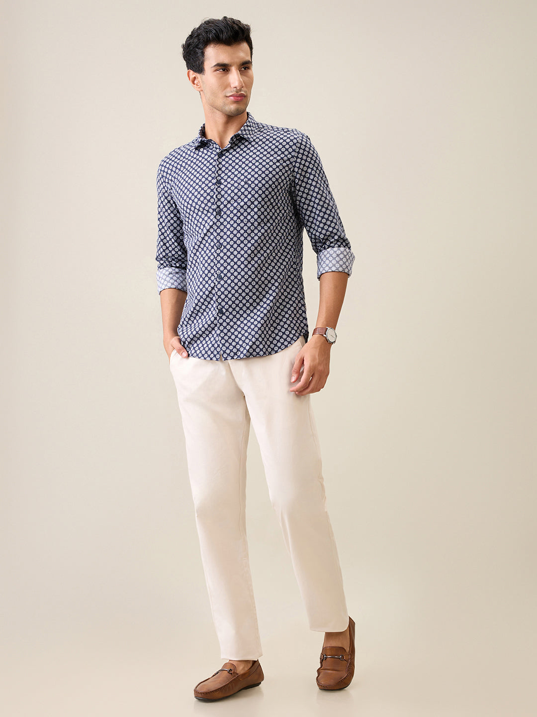 Parx Men Brown Solid Slim Tapered Fit Cotton Blend Trouser