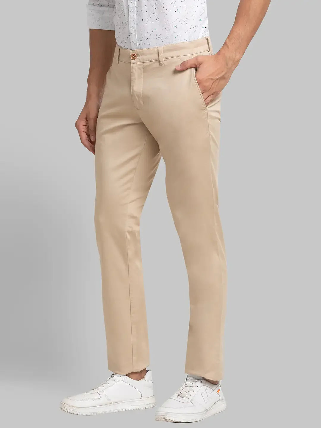 Men Khaki Lrt Fit Solid Cotton Blend Trouser