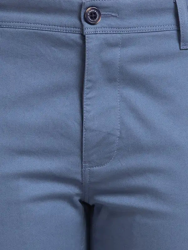 Men Blue Lrt Fit Solid Cotton Blend Trouser