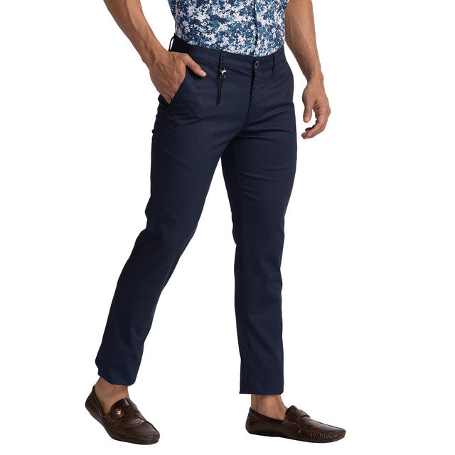 Parx Blue Printed Tapered Fit Trouser