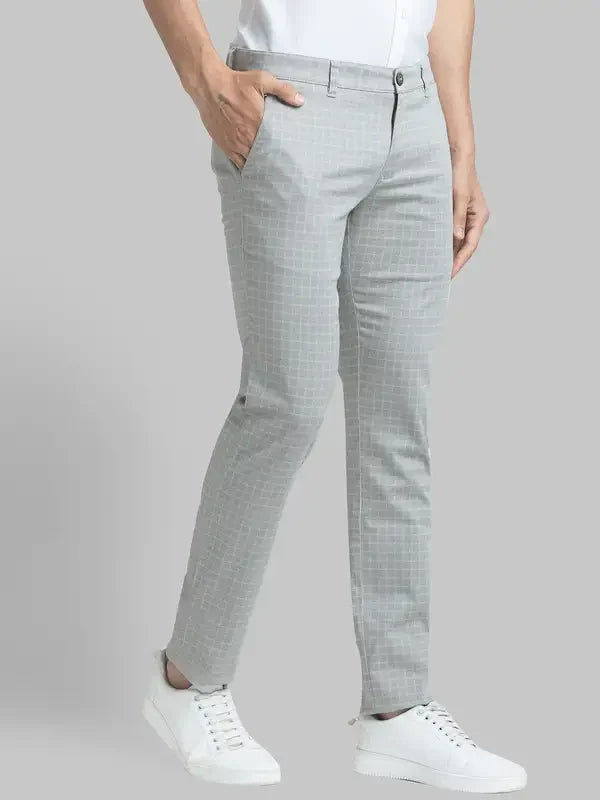 Men Grey Lrt Fit Print Cotton Blend Trouser