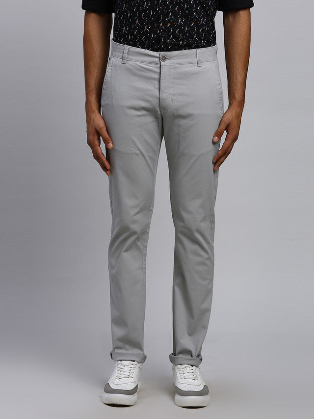 Parx Men Grey Solid Tapered Fit Trouser